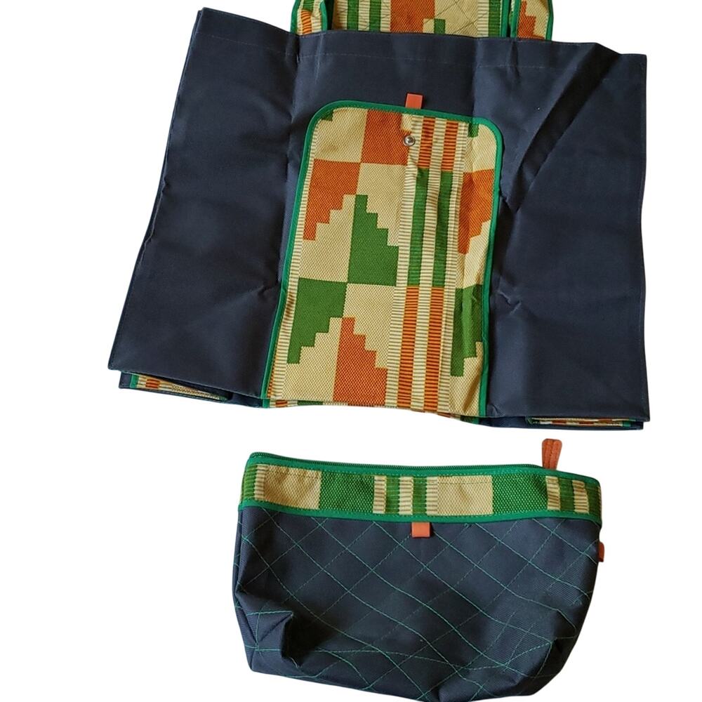 2-Piece Kente Print Quilted Bag Set Crossbody Messenger Organizer Cosmetic Pouch